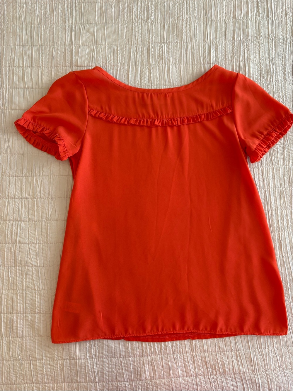 LOFT Women's Red Short-Sleeve Mixed Media Ruffle Trim Top
